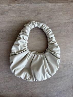 Nanushka Cream Ruched Shoulder Leather Bag with Gathered Handle